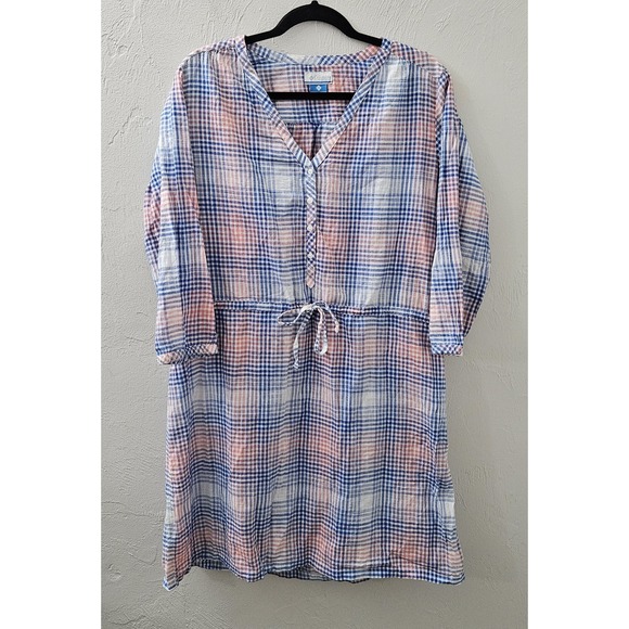 Columbia Dresses & Skirts - Columbia Women's Dress 3/4 Sleeve Size‎ Large Blue Coral 100% Cotton Checkered